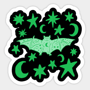 Cute Vampire Bat with Stars and Moons, Green Sticker